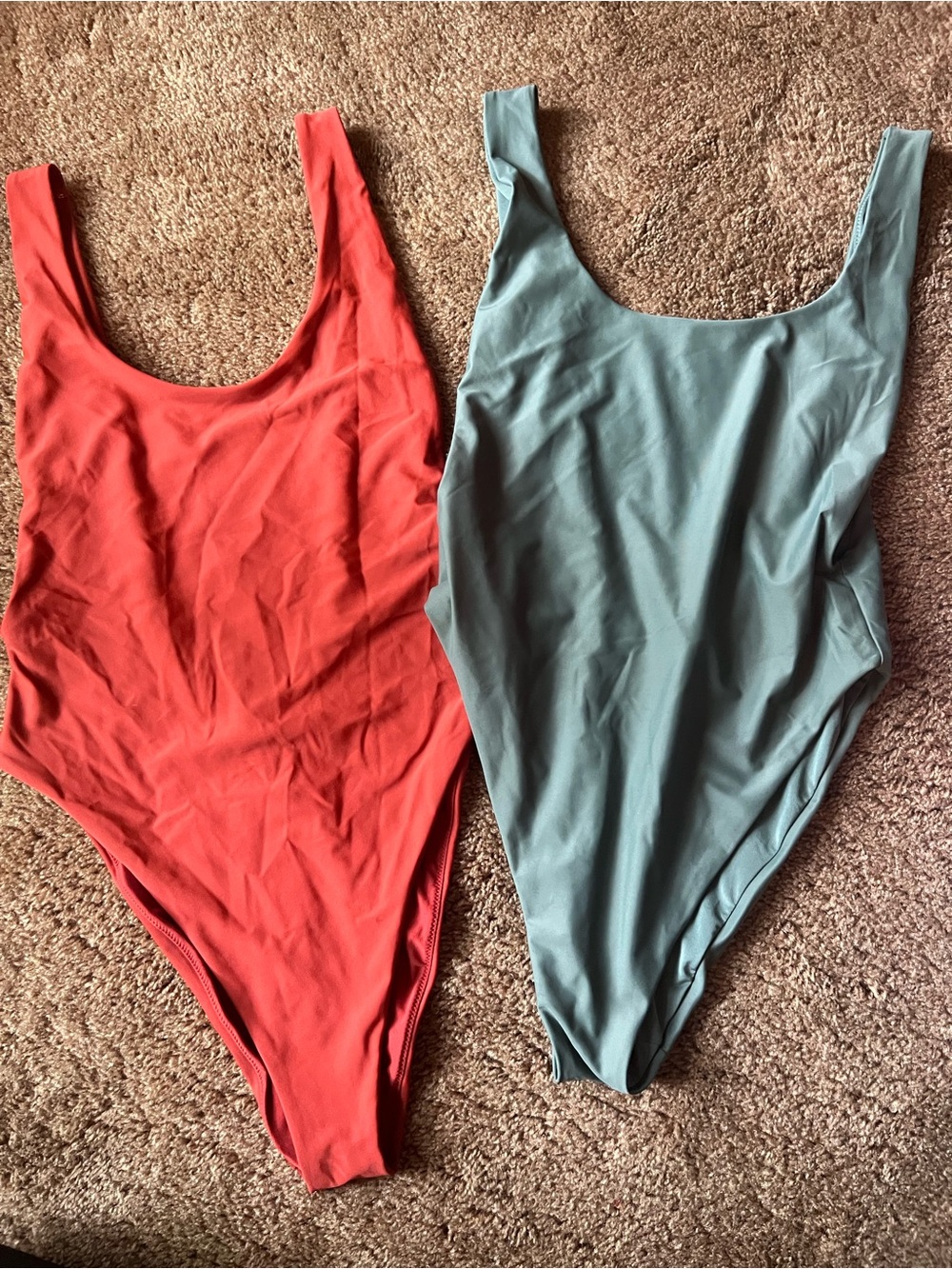 aerie One-Piece Swimsuit Duo in Coral Red and Sage Green